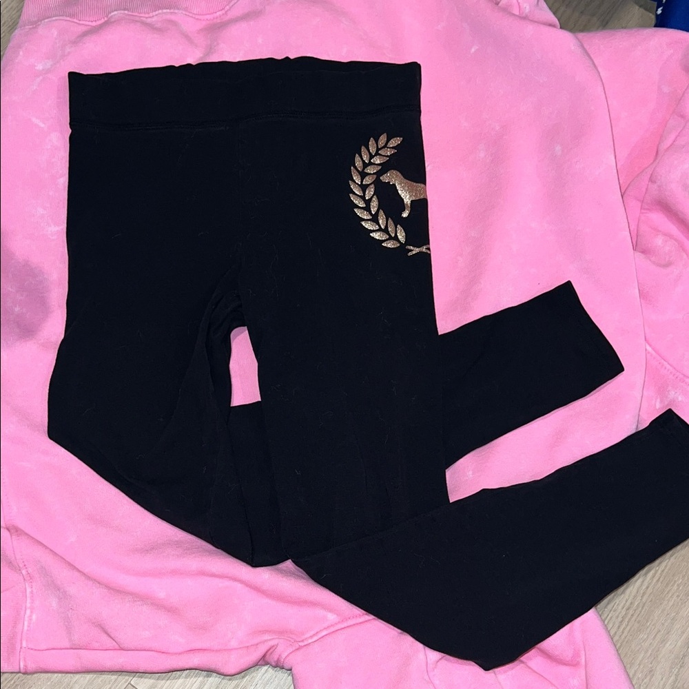 VS PINK gold glitter-dog leggings